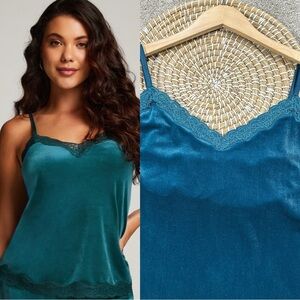 Coldwater Creek Velour Velvet Lace Trim Cami Tank Top V-Neck Fairy Green Blue 1X
